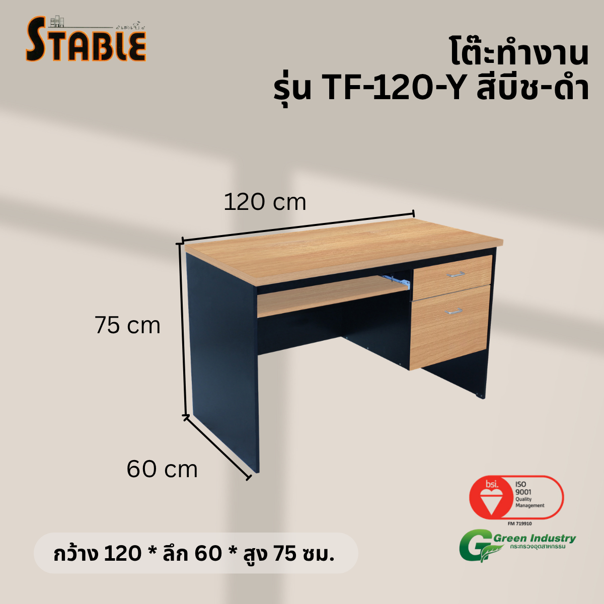 โต๊ะคอมพิวเตอร์ STABLE รุ่น TF-120-Y 120 ซม. สีบีช-ดำ_2